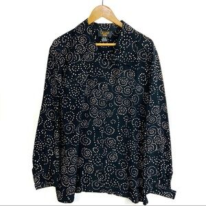 Gillian studio Size 16 vintage 100% silk shirt button down black brown dots